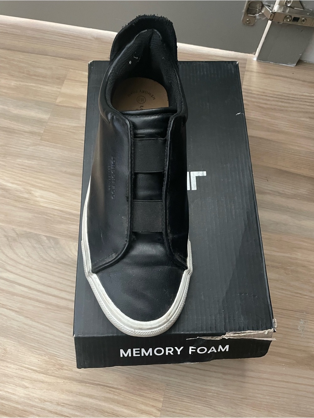 London Fog Black Slip-On Leather Sneaker with White Sole